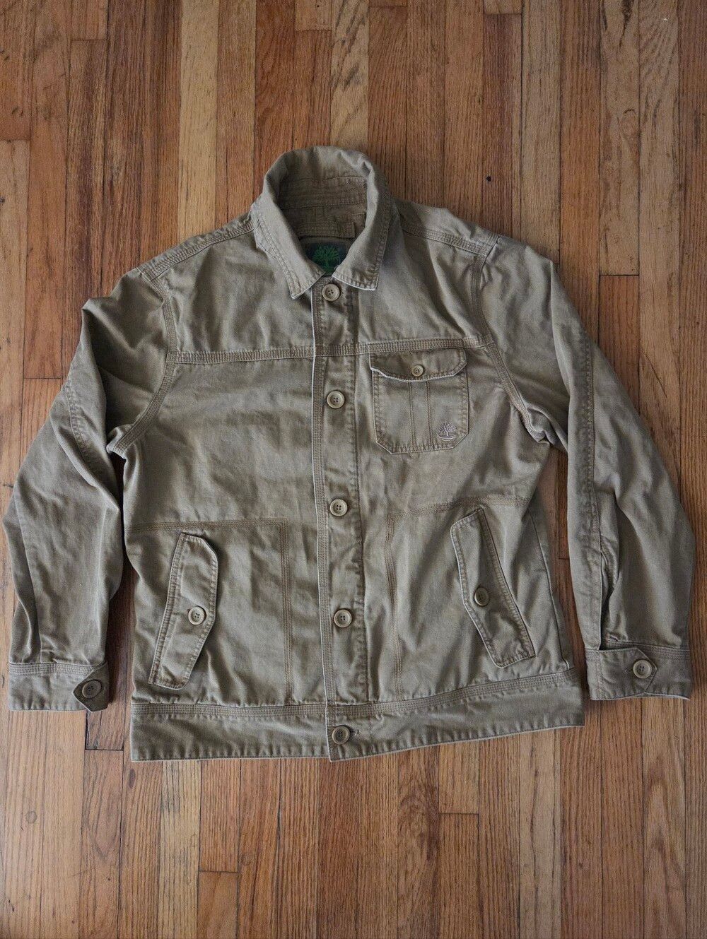 Timberland Cotton Canvas Barn Chore Utility Jacket Khaki Brown Workwear Mens L